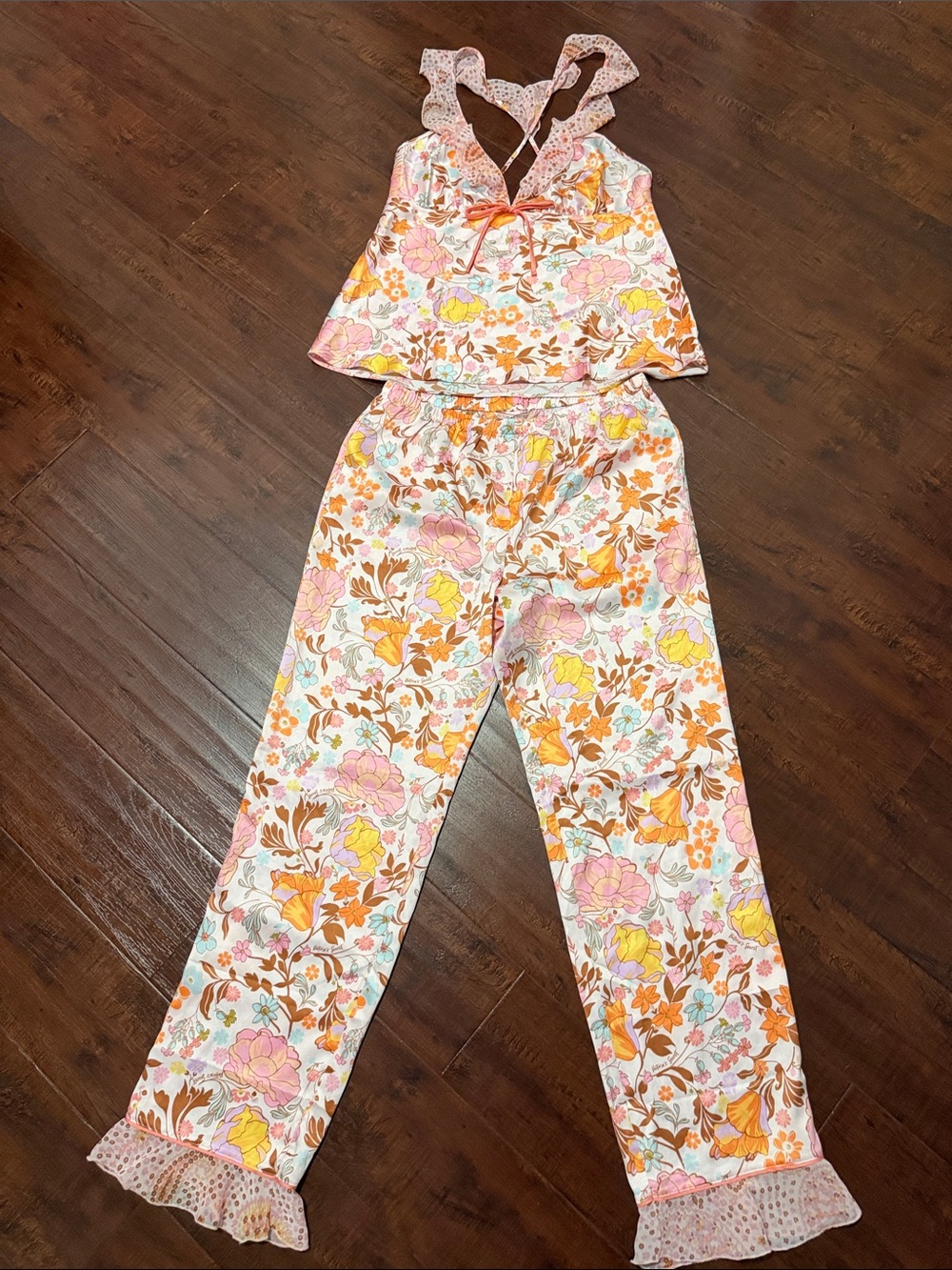 Victoria’s Secret Silky Floral Pink & Orange Pajama Set